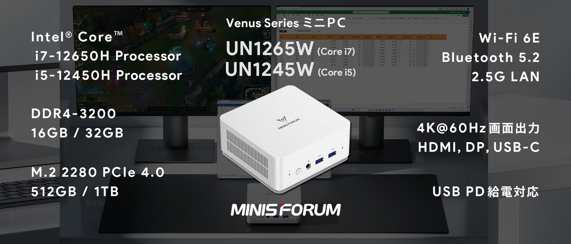 Intel 第12世代 Core CPU搭載 高性能ミニPC「UN1265W/UN1245W」